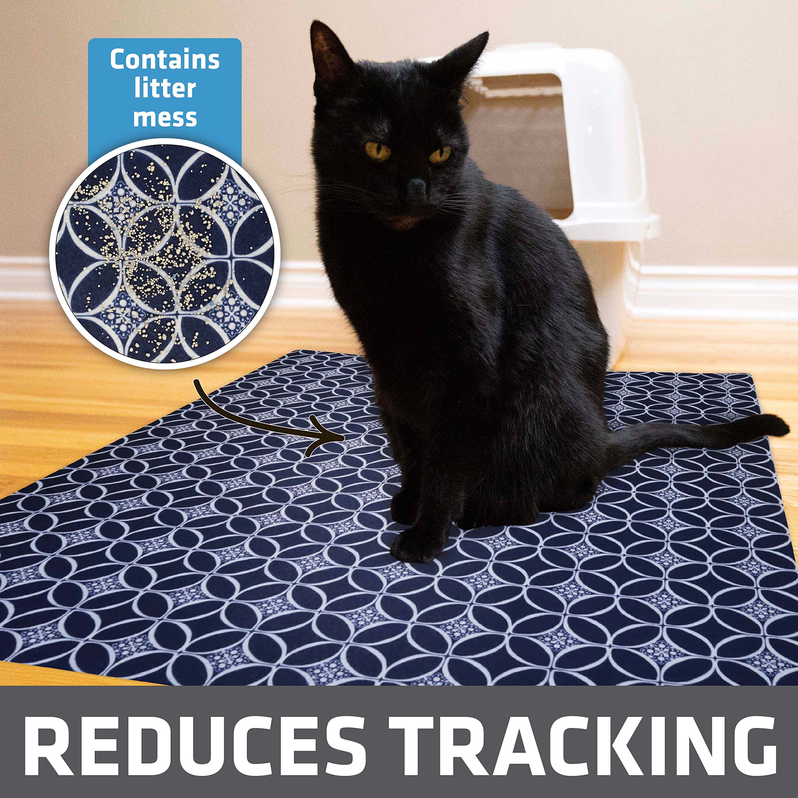 Drymate Tapete original para arena para gatos, contiene desorden de la caja, protege los suelos, a prueba de orina, lavable a máquina, suave para patas de gatito, absorbente, impermeable (fabricado en