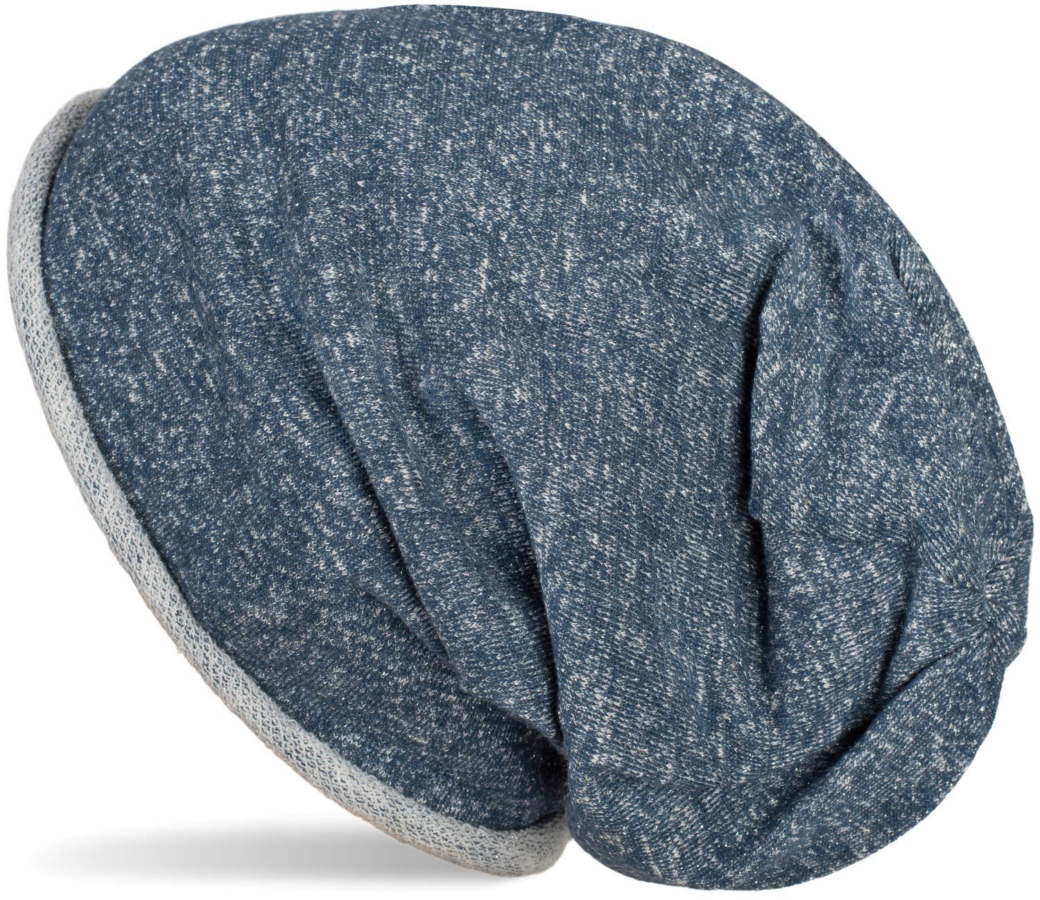 Stylebreaker Women's Blue Mottled Beanie Hat With All-Over Glitter In Blended Look With Turn Up, Long Slouch Beanie, Glitter Hat, 04024143, Colour: