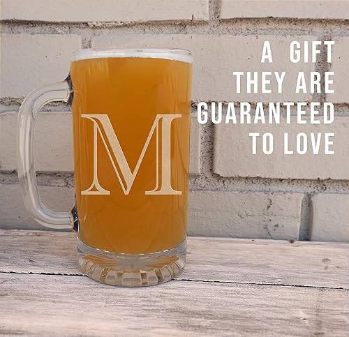 Miniatura 111 de Taza de cerveza de vidrio con monograma grabado de 16 onzas (letra T), regalos de cerveza personalizados de la A-Z para hombres, Día del Padre