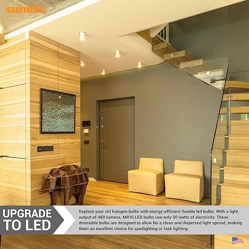 Miniatura 6 de Sunlite 03200 Bombilla LED MR16 reflectora, 20 W, 460 lm, 12 V, base GU5.3 de 2 pines, blanco brillante de 3200 K, 100 CRI, protección UV,