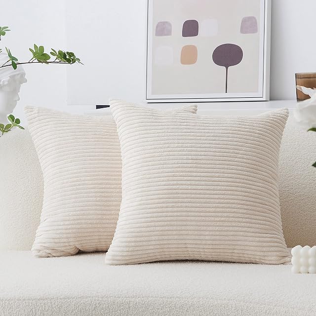Home Brilliant Cream Cushion Cover 60x60 for Large Cushions, Super Soft Corduroy Cushion Covers for Sofa Bed, 24 inch, Pack of 2, (60cm x 60cm, Cream Cheese)