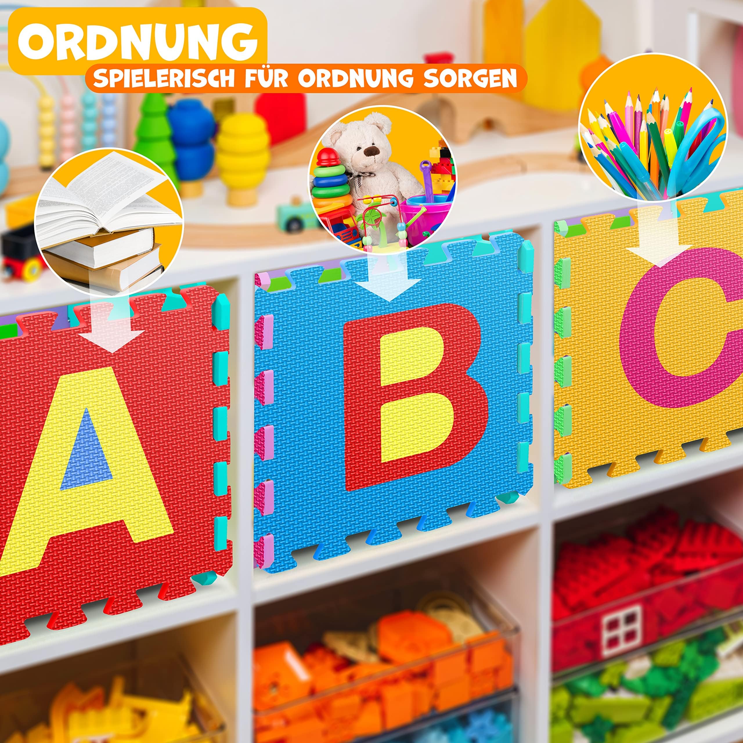 KIDIZ® Tappeto puzzle da 86 pezzi - tappeto da gioco per bambini - tappetino in gommapiuma - stuoia puzzle - tappetino per bambini - puzzle numeri e lettere - tappeto protettivo, Bunt