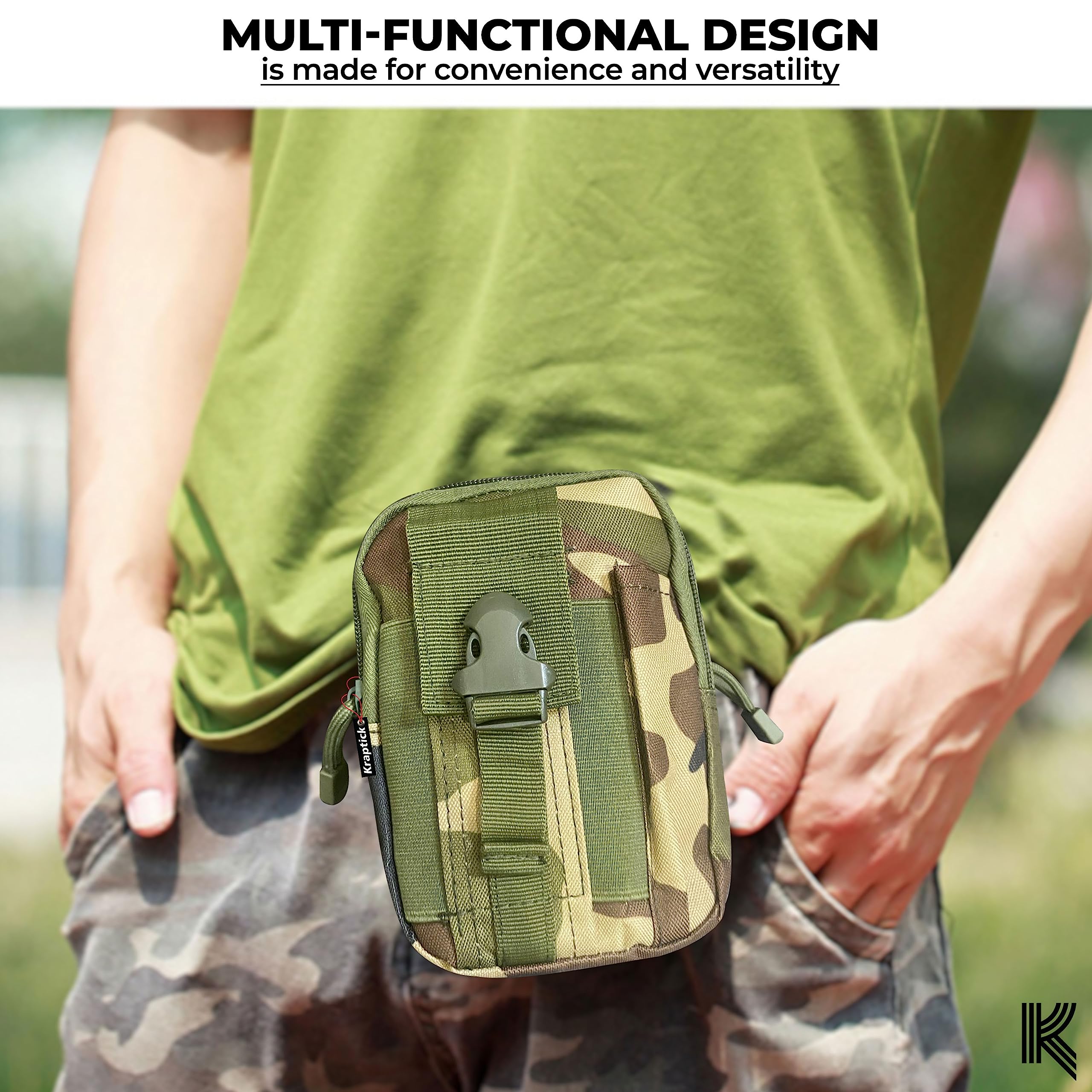 Kraptick Multi-Purpose Water Resistant Waist Bag with Dual Compartment, Waist Bag Mobile Phone Holder, Waist Pack for Men, Women Camping Hiking Pouch (Jungle Camouflage) 4