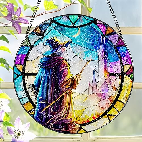 Vista 21 de Colgante de Vidriera, LAOWEIKI Atrapasol de Pavo Real de 8'', Ornamento de Vidrio Emplomado, Atrapasoles para Colgar en Ventanas, Decoración de Pavo