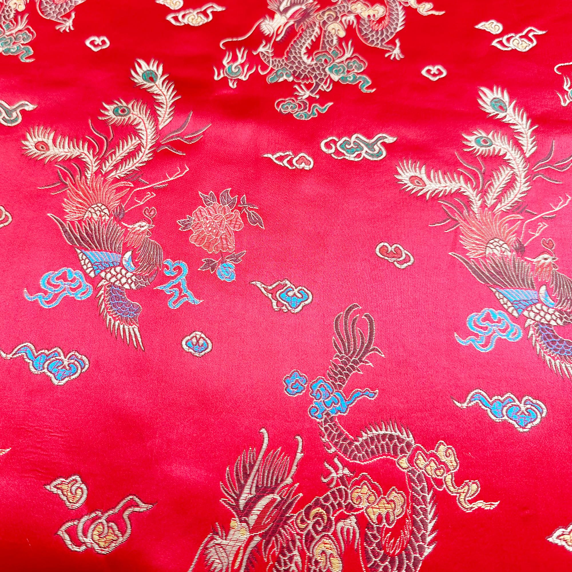 Glamour Secrets Red Chinese Brocade Fabric - Dragon Gold Satin Jacquard Craft Fabric Material