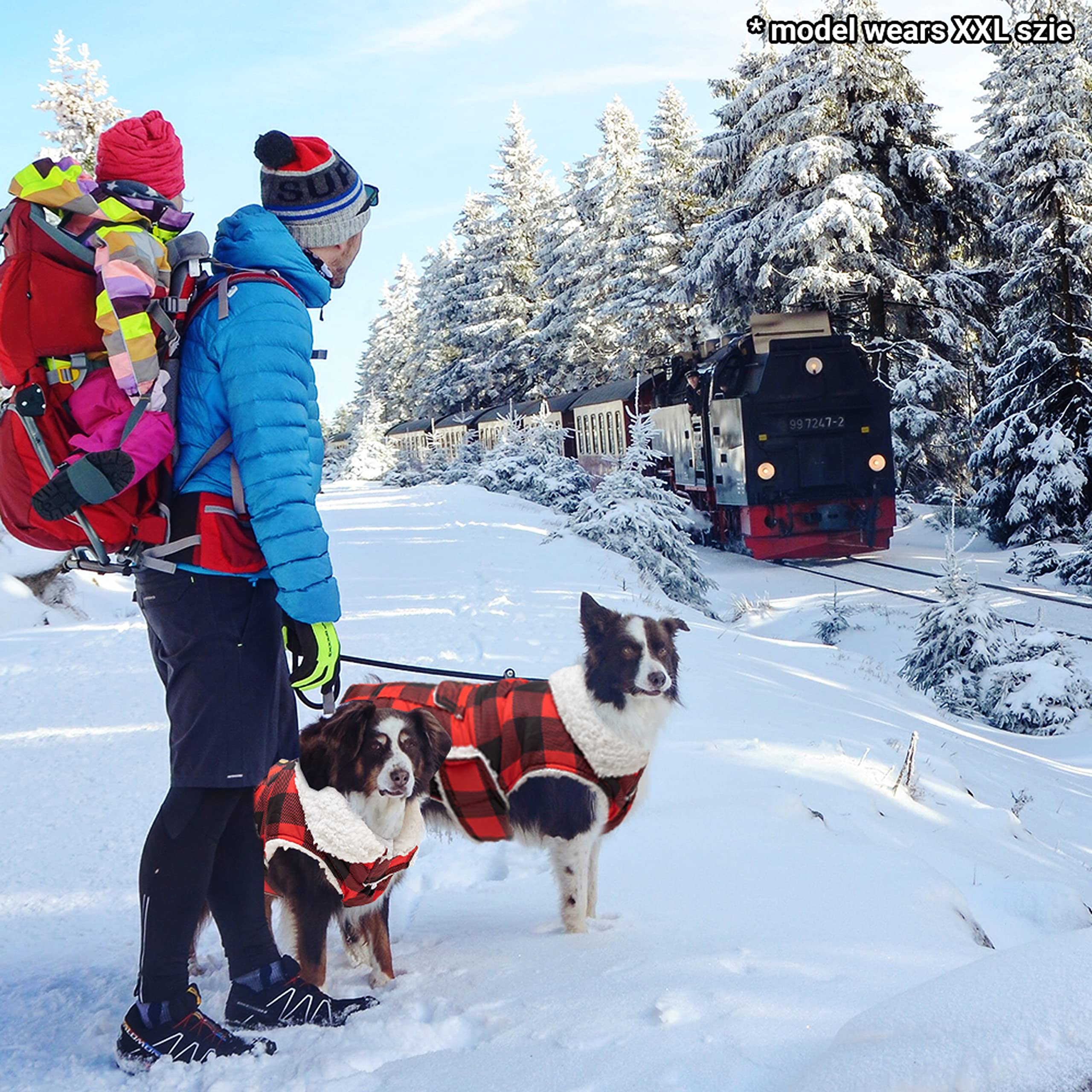 Chaqueta de invierno para perro, abrigo grueso y cálido de forro polar resistente al viento para nieve, clima frío, chaleco a cuadros con anillo en D para perros pequeños, medianos y grandes