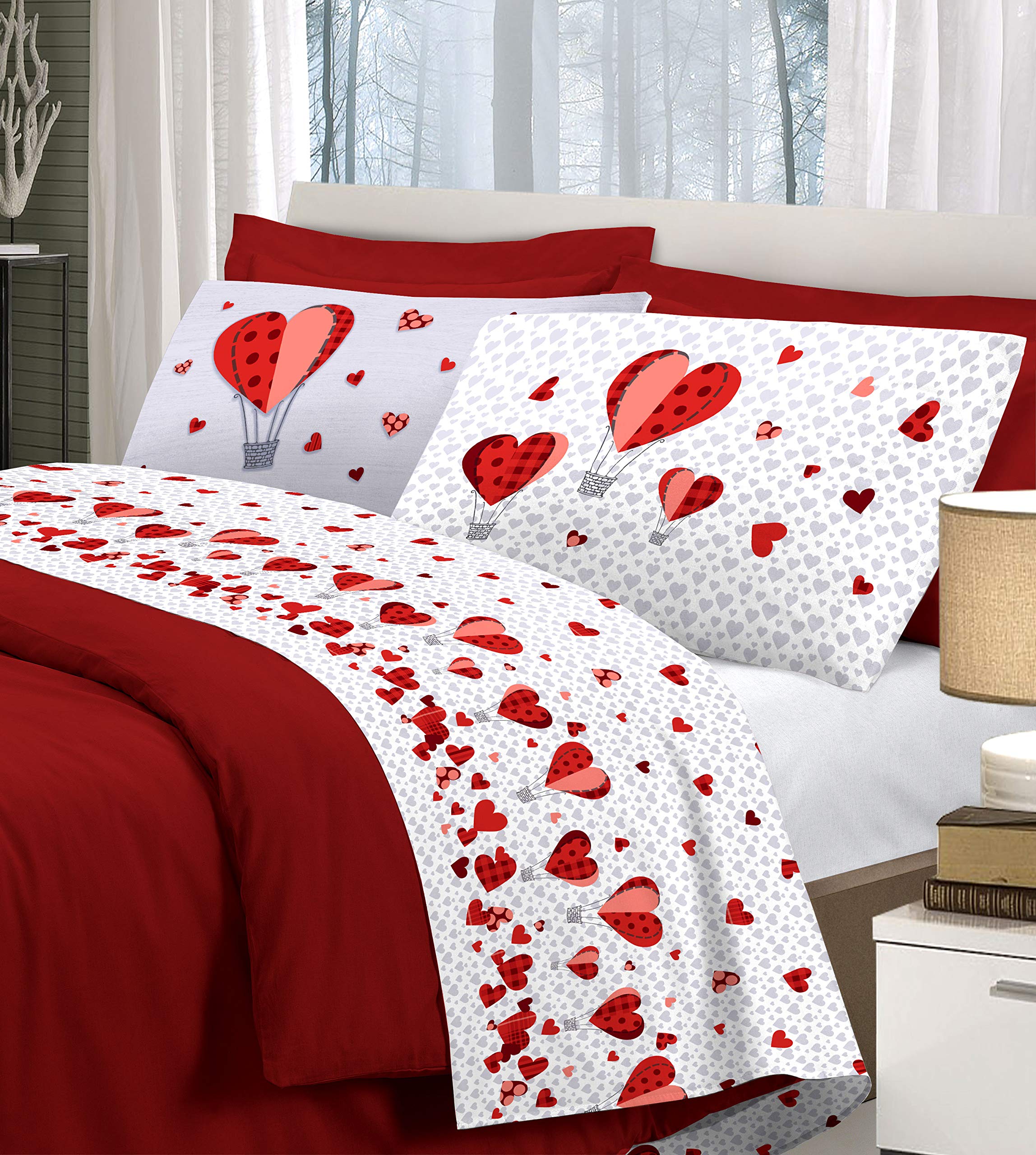 Completo Letto Pensieri Delicati Mongolfiera Rosso Matrimoniale