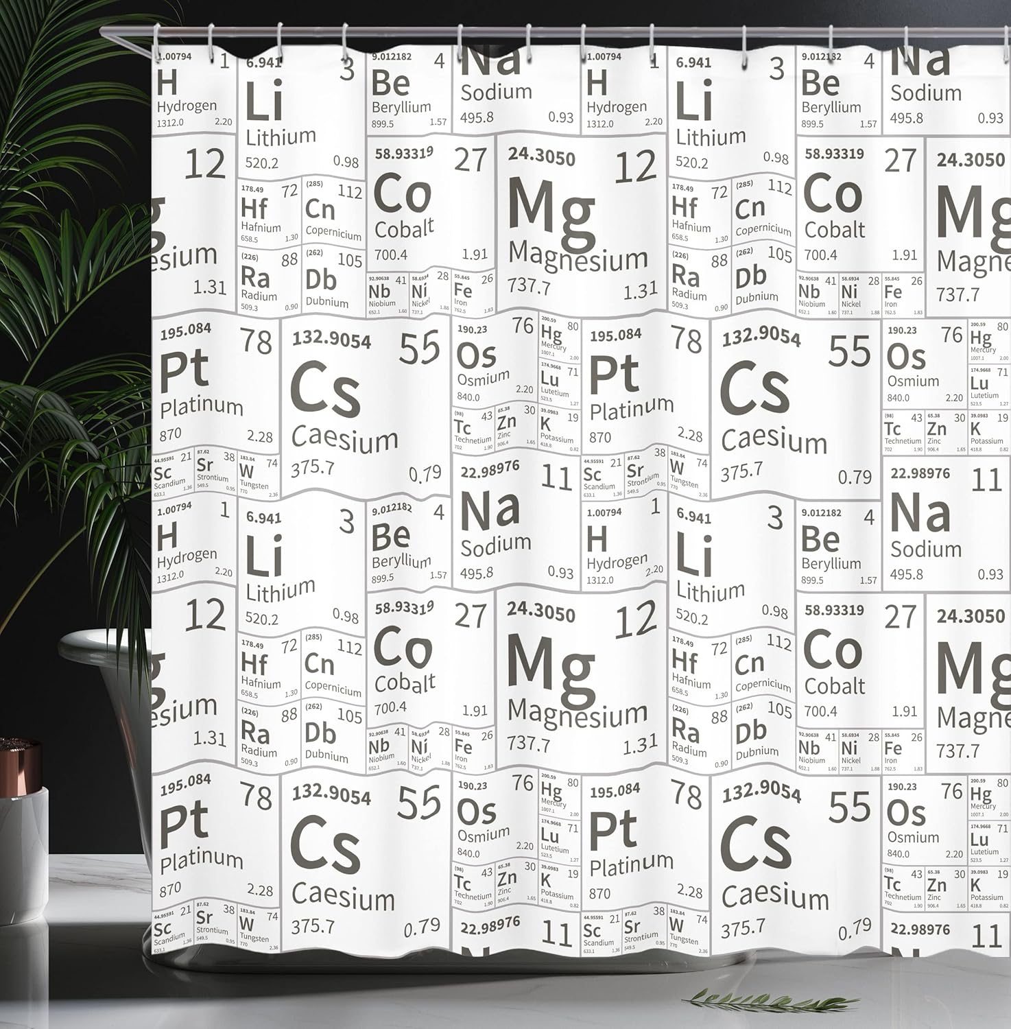 Ambesonne Periodic Table Shower Curtain, Life Smart Inspired Chemistry Themed Elements in Squares Print, Cloth Fabric Bathroom Decor Set with Hooks, 69" W x 70" L, Dark Grey and White