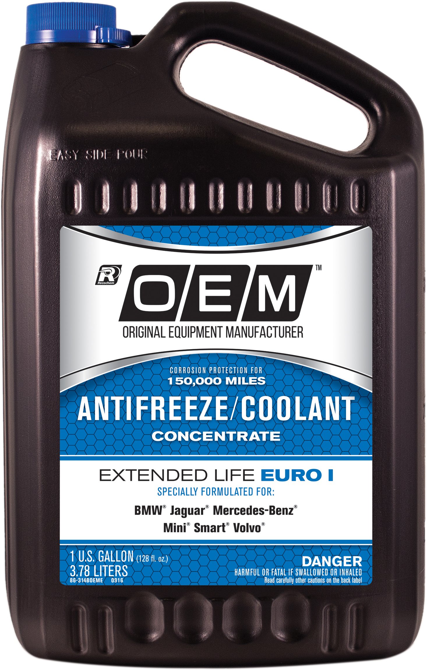 Recochem OEM 86-314BOEME Blue Premium Antifreeze Concentrate Extended Life - Euro I BLUE, 1 gallon, 1 Pack