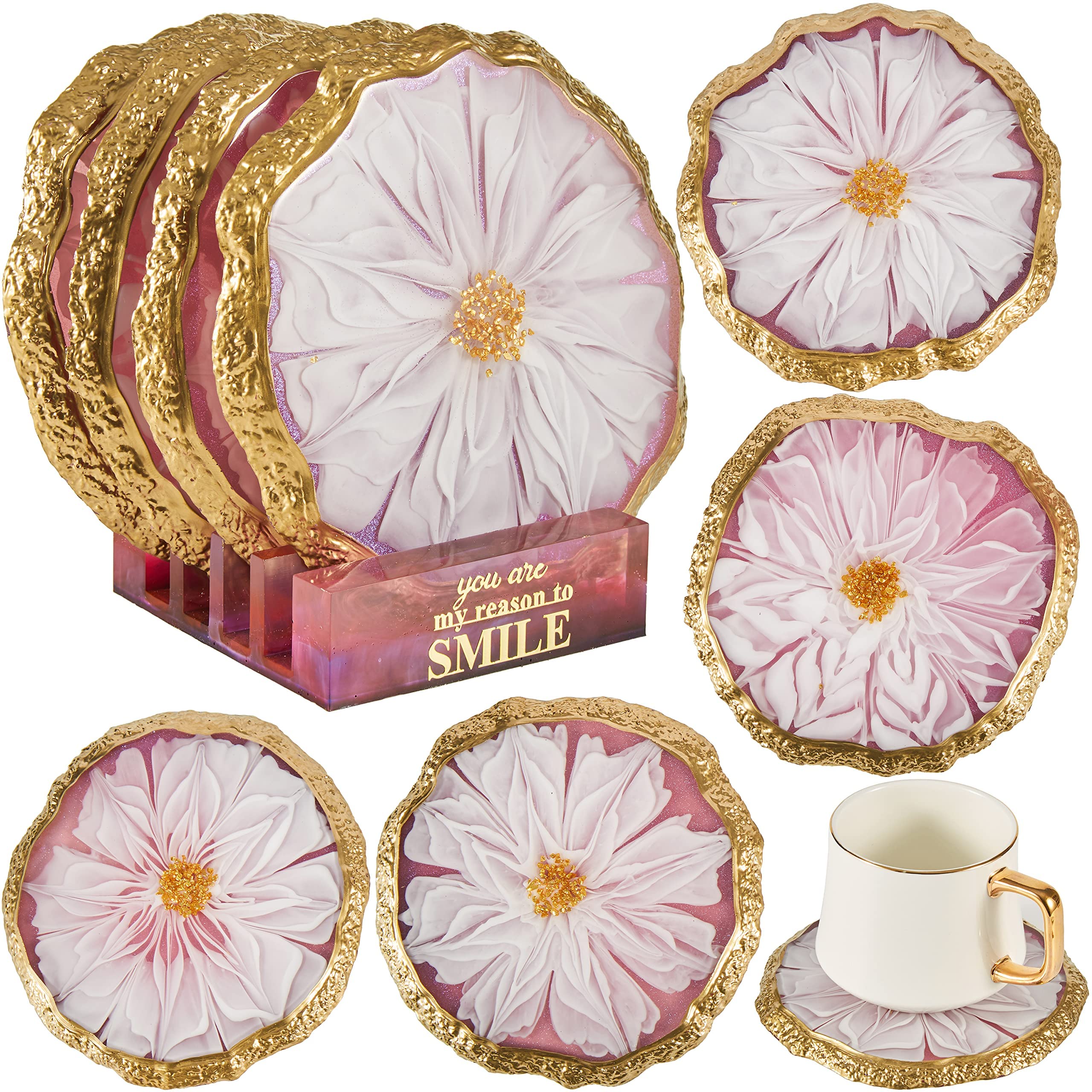 Pulcher Resin Molds, Round Irregular Geode Coasters Silicone Molds with Coaster Stand Epoxy Mold for Resin Casting Craft DIY Art