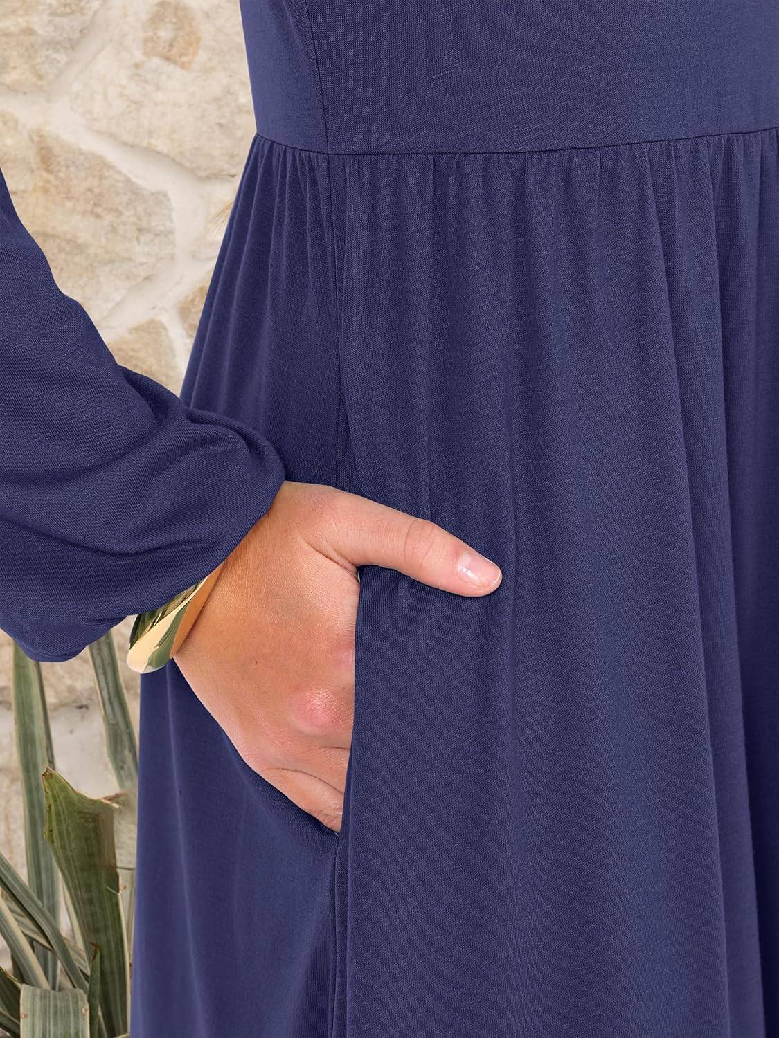 ANRABESS Women Long Sleeve Midi Dress Crewneck 2025 Fall Fashion Casual Flowy A-Line Long Dresses Vacation Outfit with Pocket - Image 6