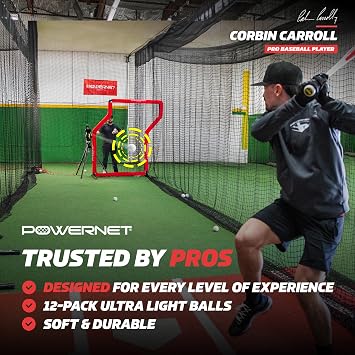 PowerNet Launch F-lite Softball & Baseball Pitching Machine, Dimpled Practice Balls, Bucket of Baseballs, Coaching Bucket Bundle for Pitching Machine, Baseball Training Equipment