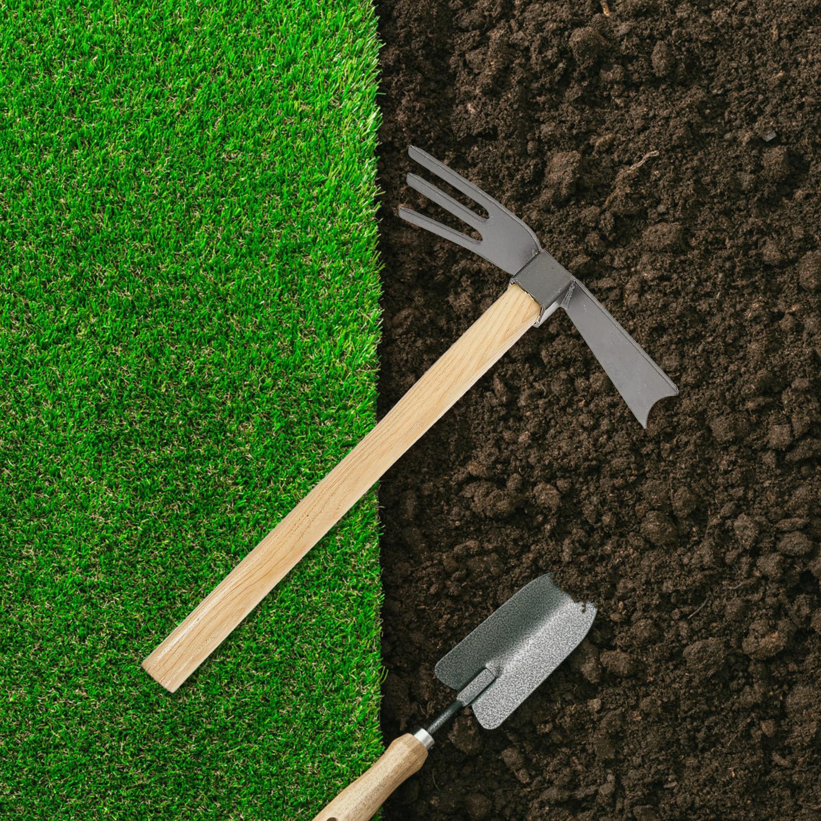 DOITOOL Set 2 Pezzi Attrezzi per Orto Piccola in Acciaio Manganese e Manico in Legno, Antiscivolo per Giardinaggio All'aperto