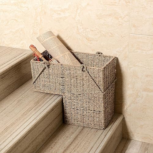 Miniatura 5 de Cesta de mimbre de 14 pulgadas con asas  Hierba marina tejida a mano en color natural