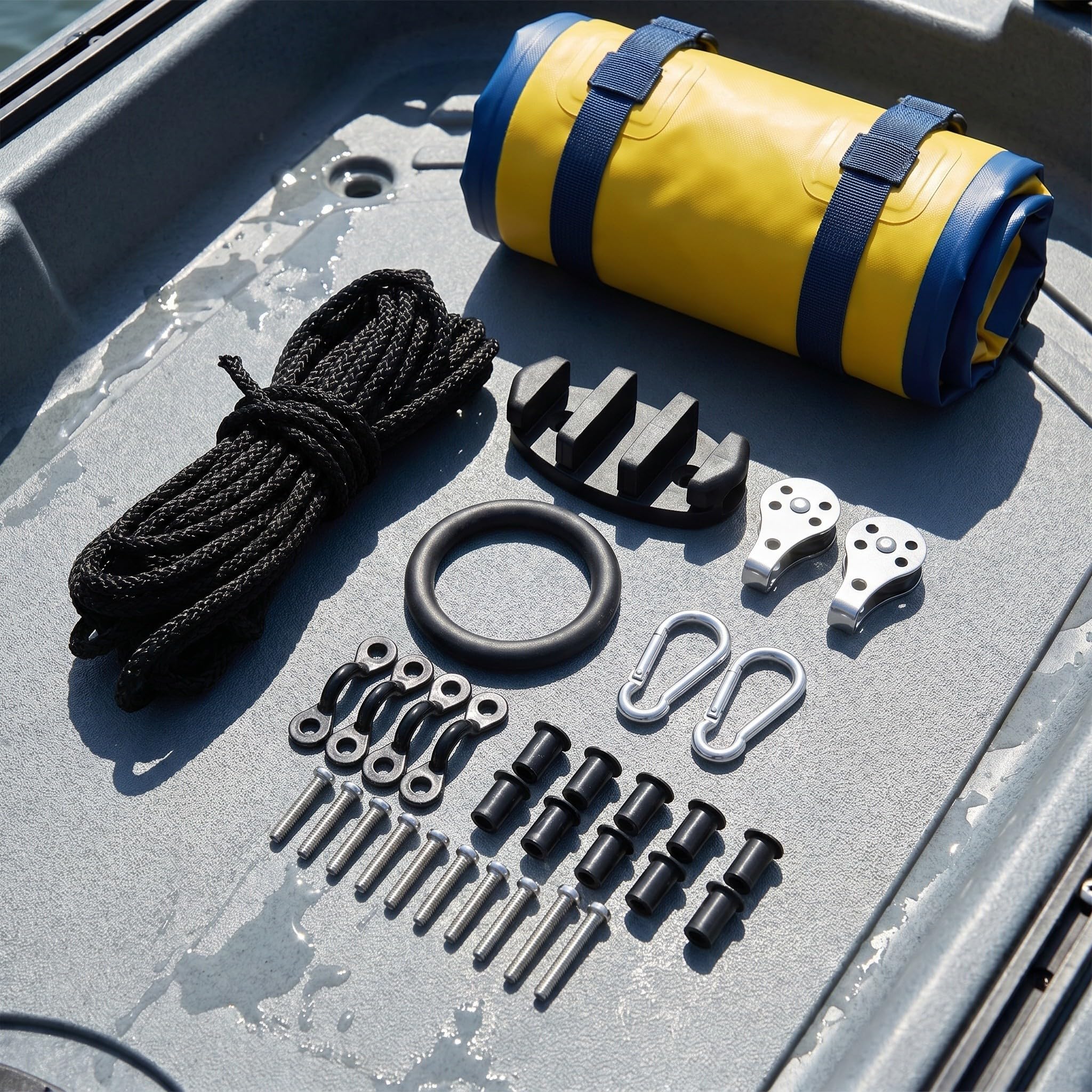 Kit de Polea y Nylon para Cuerda de Ancla de Kayak y Canoa con Cuerda de 30 Pies, Acero Inoxidable para Actividades Acuáticas y Pesca