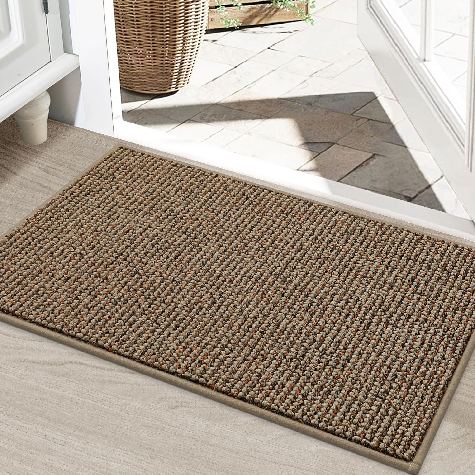 BEQHAUSE Dirt Trapper Door Mat 24" x 36", Non-Slip Washable Doormats, Beige