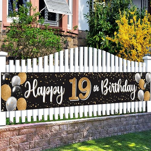 Vista 181 de Cartel de feliz cumpleaños 25 negro y dorado para patio, cartel de felicitación a 25 años de edad, telón de fondo fotoprop para el hogar, decoración