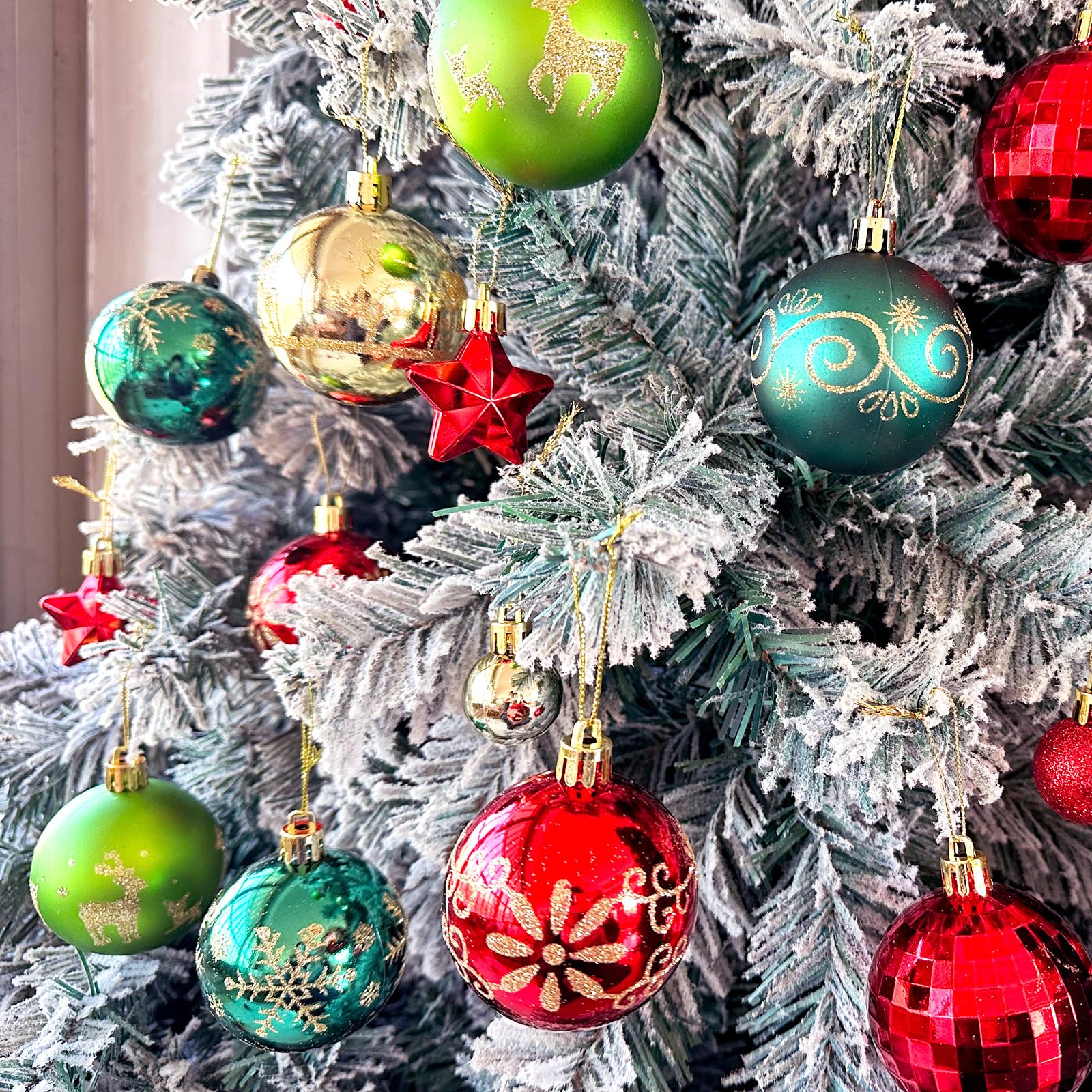 Kit 44 Boules De Noël En Plastique - 6 Cm Et 3 Cm - Rouge, Vert, Or - Pour Sapin, Décoration Fête