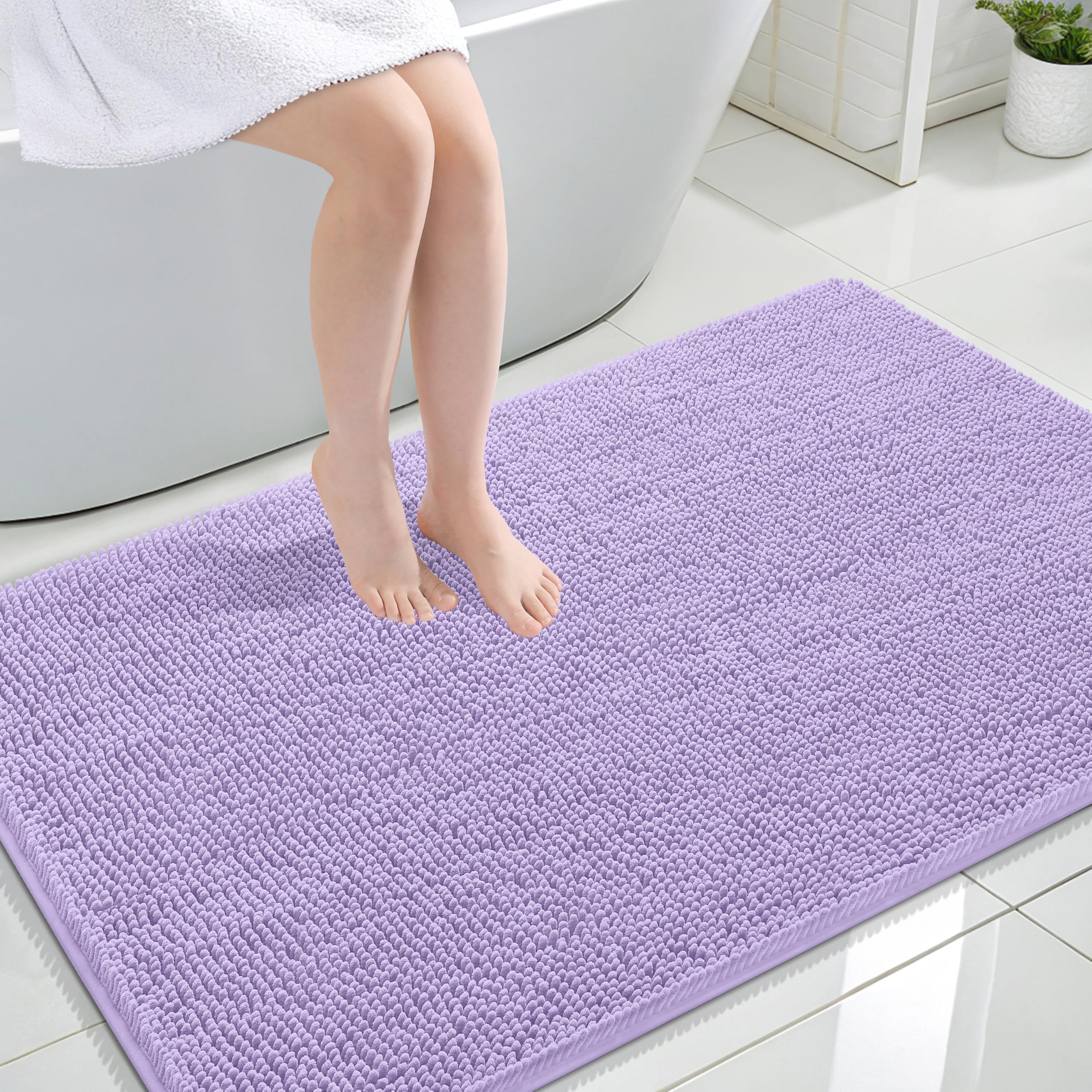 OLANLY Large Bathroom Rugs 47x32, Extra Soft Absorbent Chenille Bath Rugs | Lavender, Quick-Drying Rubber Backing, Machine Washable Bath Mat for Bathroom Floor, Tub and Shower, Home Decor Accessories