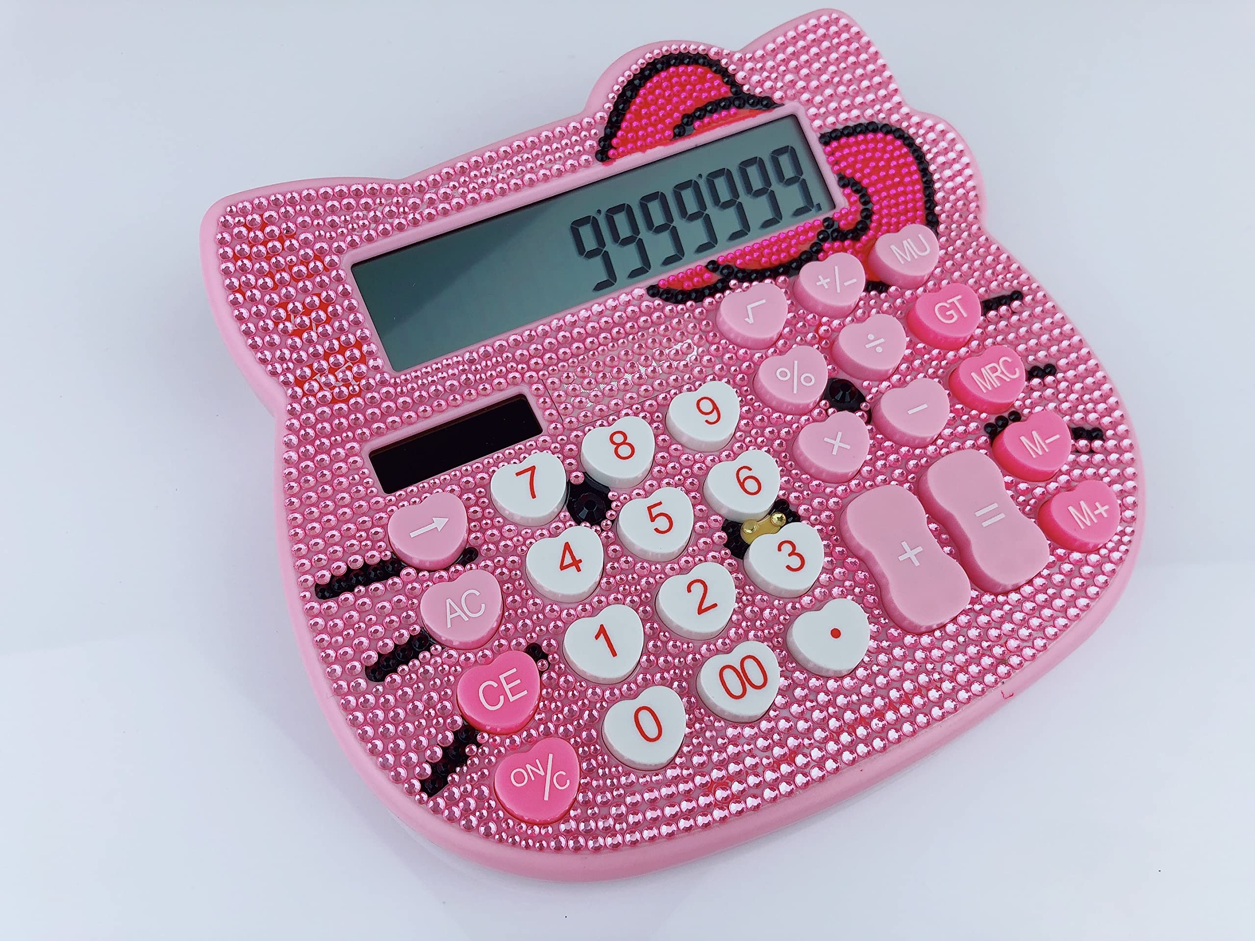 Blingustyle Kitty Design Pink Crystal 12 Digit Dual Power Solar Energy Large LCD Large Calculator Pink