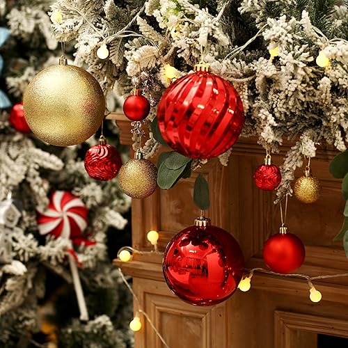 Miniatura 3 de Adornos de bola de Navidad para decoraciones de Navidad, 50 piezas extra grandes para árbol de Navidad, adornos inastillables, rojo y dorado (combo