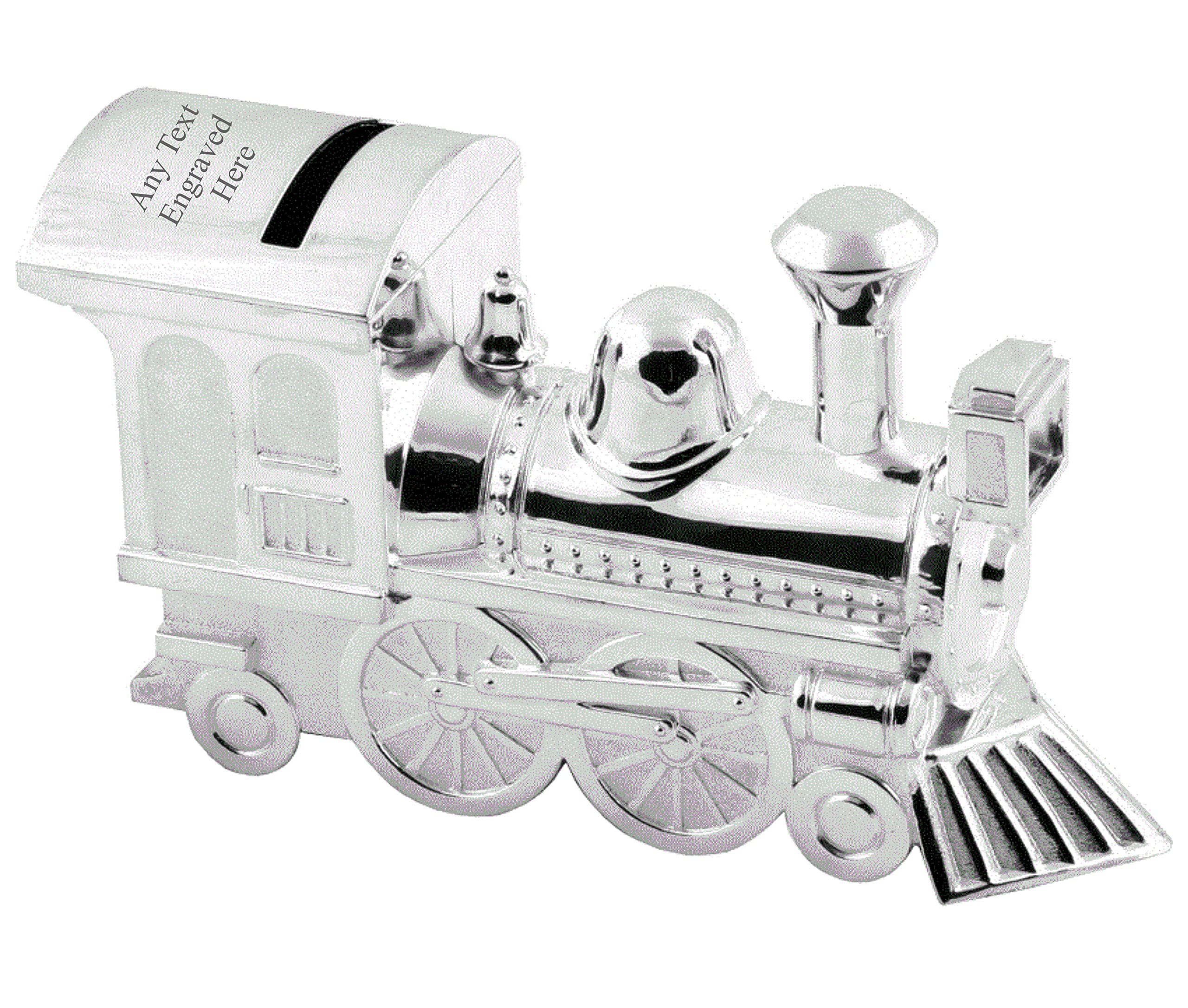 Silver [Custom] Personalised Engraved -Plated Train Bank Money Box Christening / Birthday Gift
