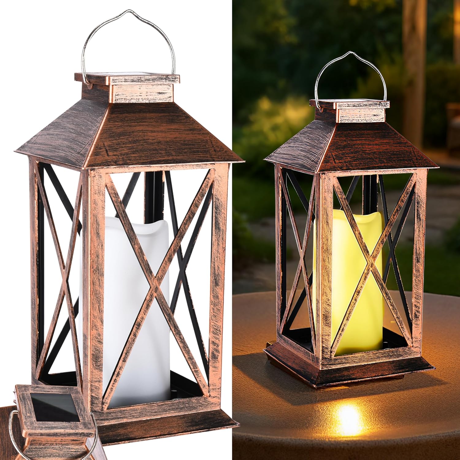 SteadyDoggie - Solar Lantern Waterproof - Decorative X Pattern Hanging Patio Lights or Table Lamp - Illuminated No Cords Jar Lantern - Colorful Light Pathway Lantern for Garden, Porch, and Backyard
