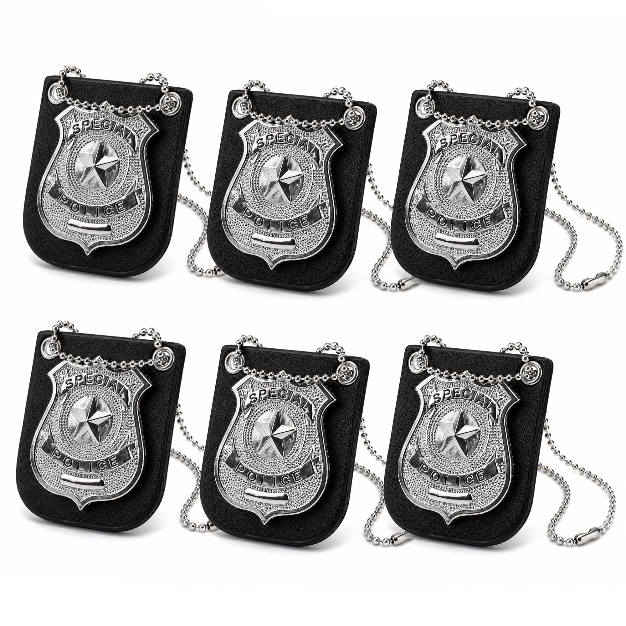 Adults Police Badge Necklace with Chain – Police Officer Badge SWAT Costume Accessory Fancy Dress For Detective Halloween Cosplay, 6 PK
