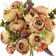 FiveSeasonStuff Tawny Brown Artificial Peony Bouquet Set of 2
