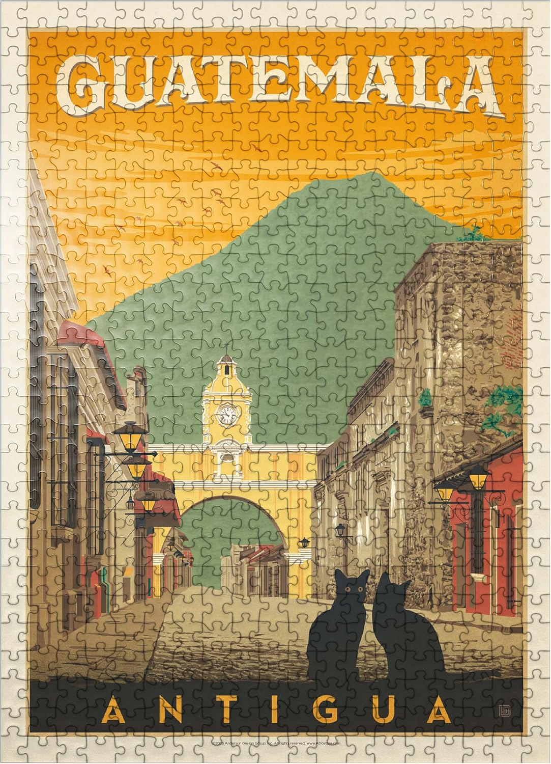 MyPuzzle Guatemala: Antigua Street Scene, Vintage Poster - Premium 1000 Piece Jigsaw Puzzle for Adults