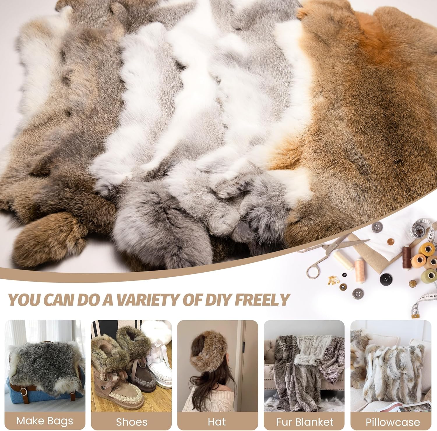 Craft Rabbit Skin Fur Pelt – Ethically Sourced, 12"x14" Tanned Hide for DIY Crafts, Costumes & Home Décor(1, Grey)