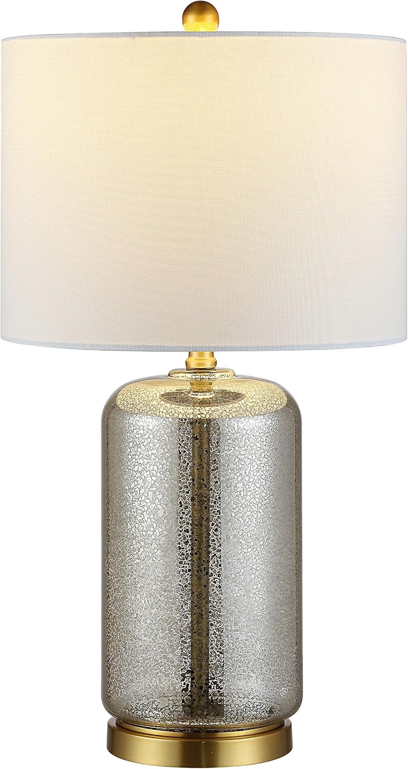 SAFAVIEH Lighting Collection Novah Silver Glass 26-inch Bedroom Living Room Home Office Desk Nightstand Table Lamp (LED Bulb Included)