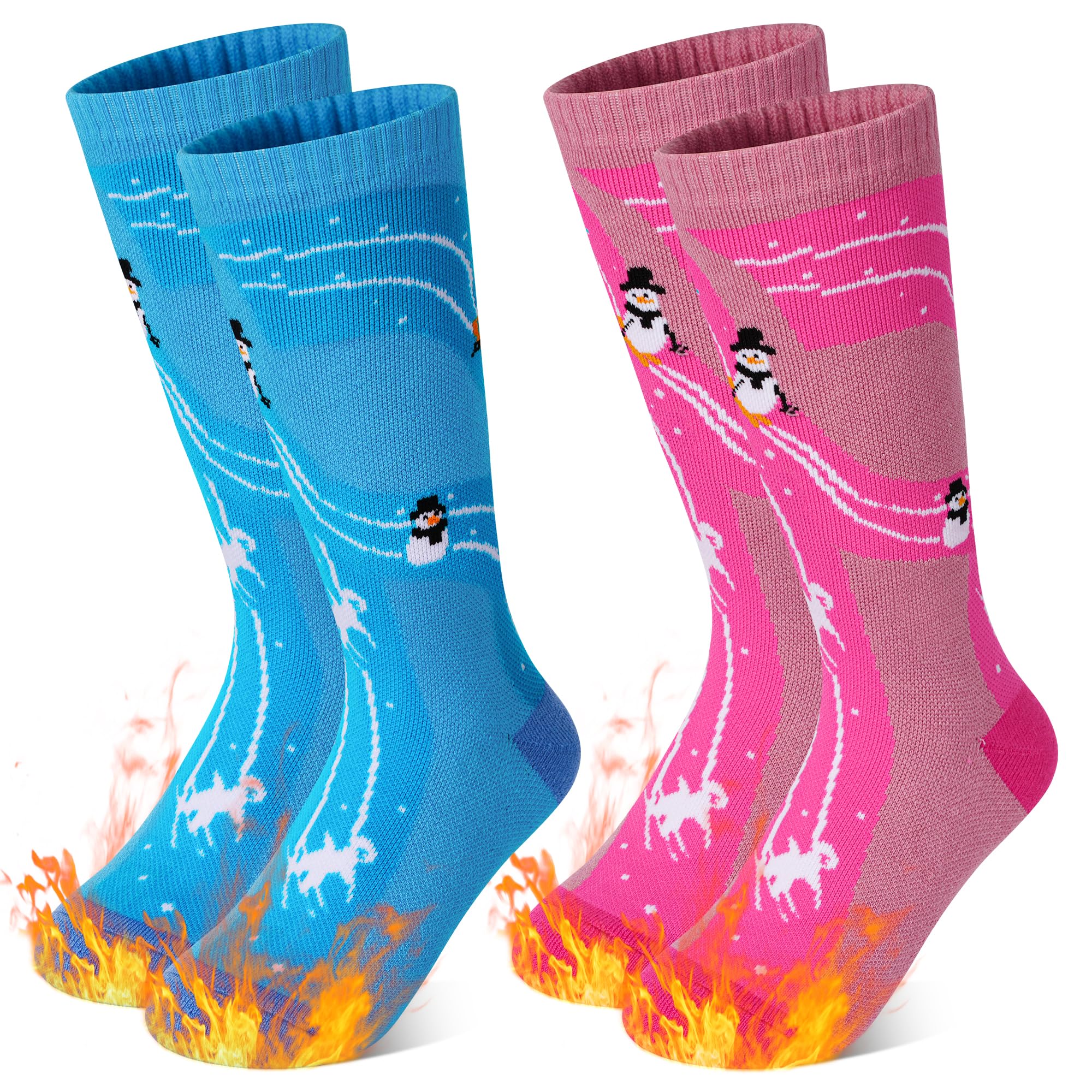 GRPSKCOS Lot de 2 paires de chaussettes de ski en laine mérinos pour filles et garçons - Chaussettes thermiques épaisses et chaudes pour le ski, le patinage, le snowboard, la randonnée, 3 à 12 ans