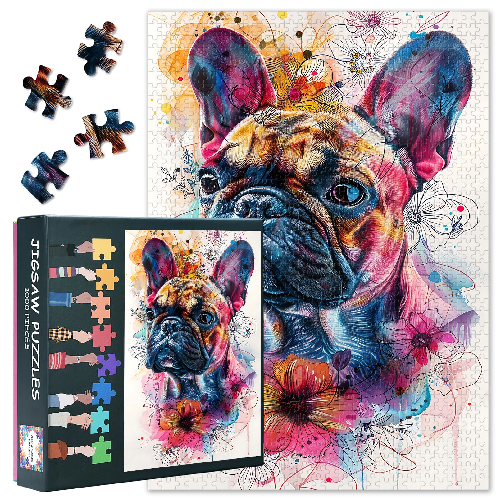 French Bulldog Jigsaw Puzzles 1000 Pieces - Difficult Challenging French Bulldog Puzzles Game as Gifts for Family Friends Dog Puzzle for Adults House Wall Decor 27.5"X19.7"