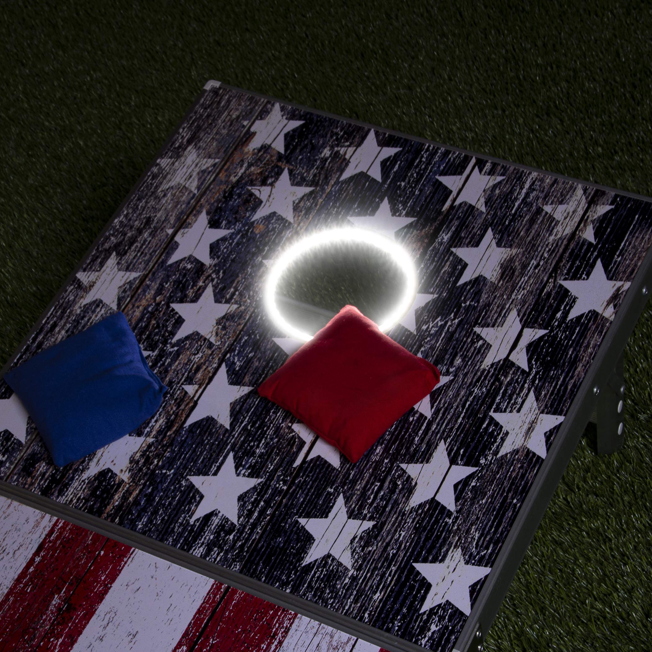 GoSports Juegos de Juego Cornhole de Aluminio de tamaño reglamentario de 4 x 2 pies, Elige Luces LED o estándar. El Juego Incluye 2 Tablas Plegables, 8 Bolsas de Frijoles y Reglas
