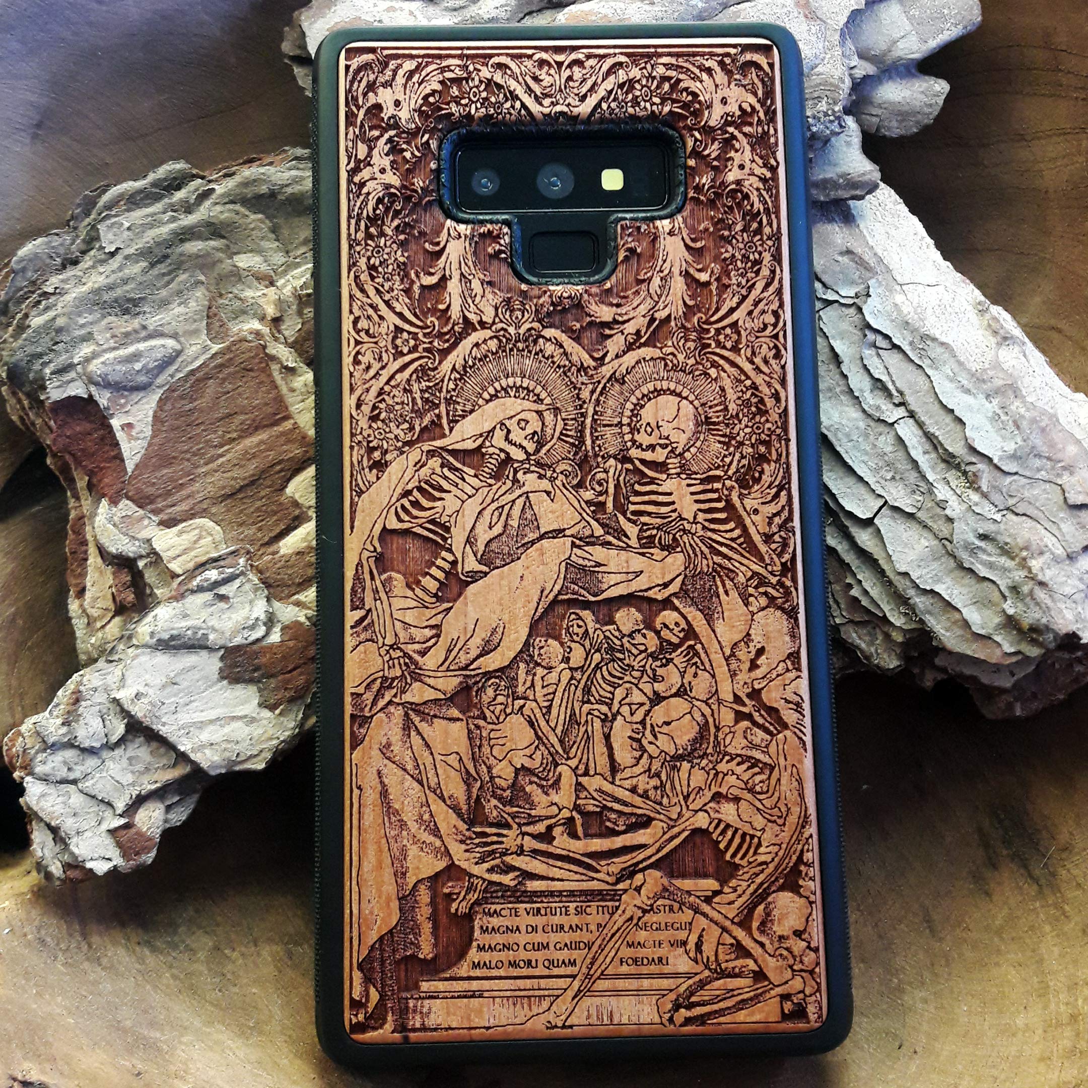 Human Skeleton Laser Engraved Wood Case Fits iPhone 16, 15, 14, 13, 12, 11 Pro Max Mini & Galaxy S25, S24, S23, S22, S21, S20 Ultra Plus – Eco-Friendly, Slim, Durable Wooden Phone Cover