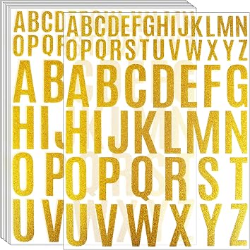 520 Pieces Glitter Letter Stickers 10 Sheets Alphabet Stickers Self Adhesive Stick on Letters for Grad Cap Decoration, DIY Crafts Art MakingGold,1Inch,2Inch