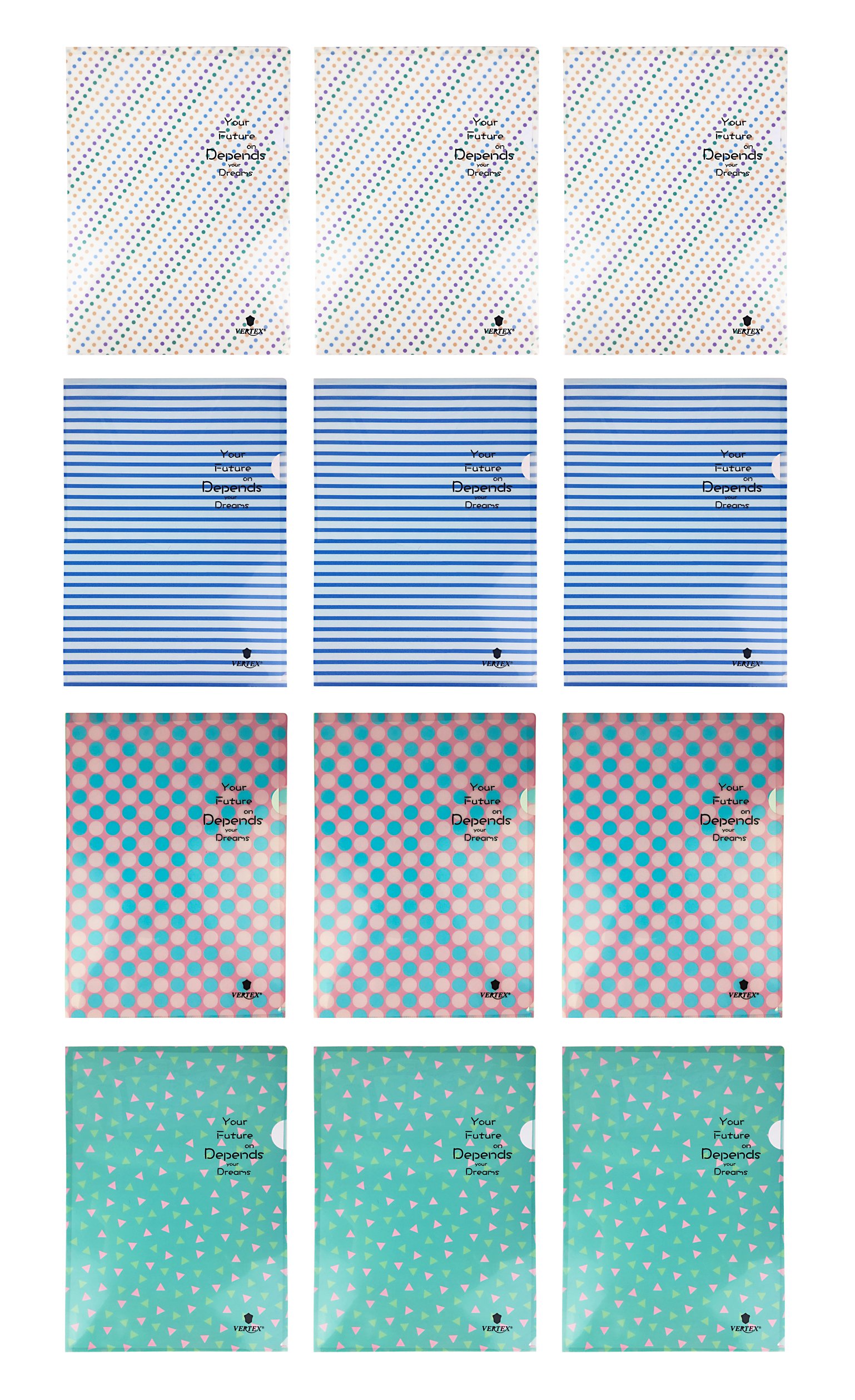 Emartbuy Multicoloured A4 Pocket Folders - Pack Of 12 Plastic Documents Folder File Pouch Pocket Printed Multicoloured - Set Of 12