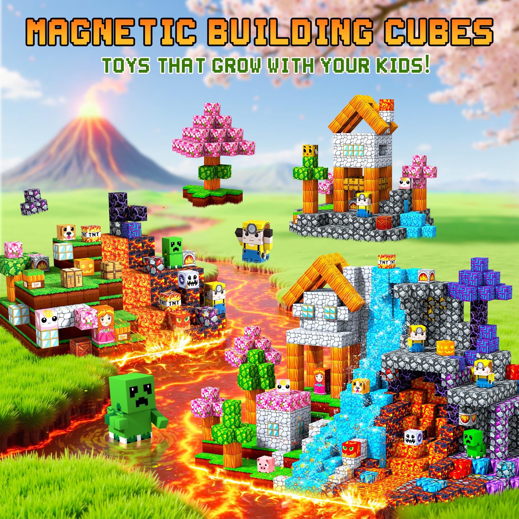 Construction Magnetique Enfant - Vie détachables Cube Magnétique - Longue Durée de Jeu Aimant Magnetic avec Jeux Aimants Bloc Magnetique- pour Enfants 3-10 Ans Cadeau Créatif
