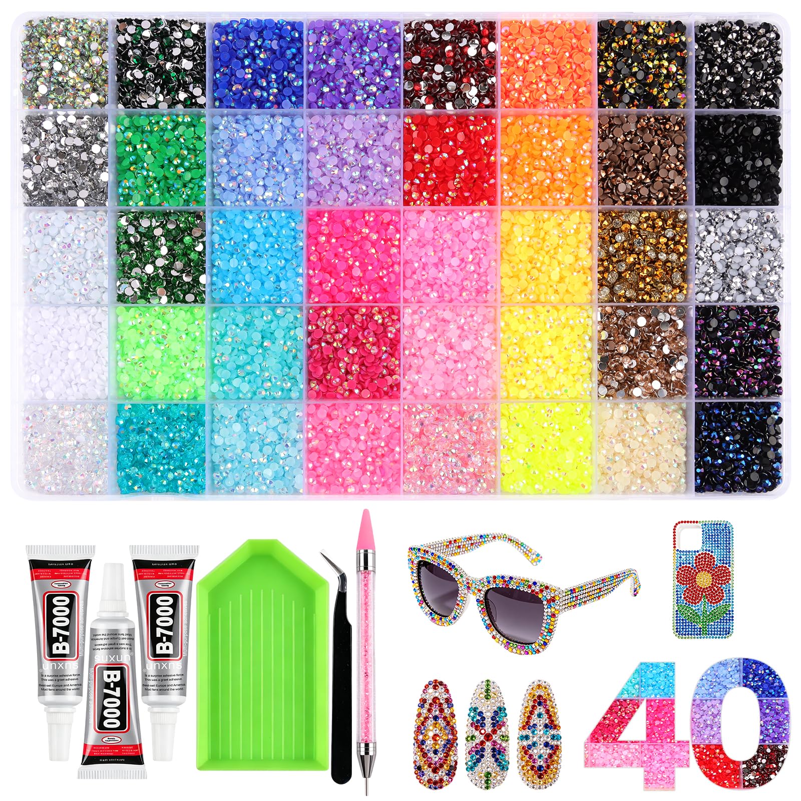 Nail Art Rhinestones (35000 Pcs), 40 Colours DIY Gem Decoration Kit