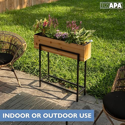 Miniatura 7 de Ilyapa Maceta elevada con patas, maceta elevada de metal y madera, 33 x 29 x 7 pulgadas, interior y exterior, perfecta para sala de estar, porche