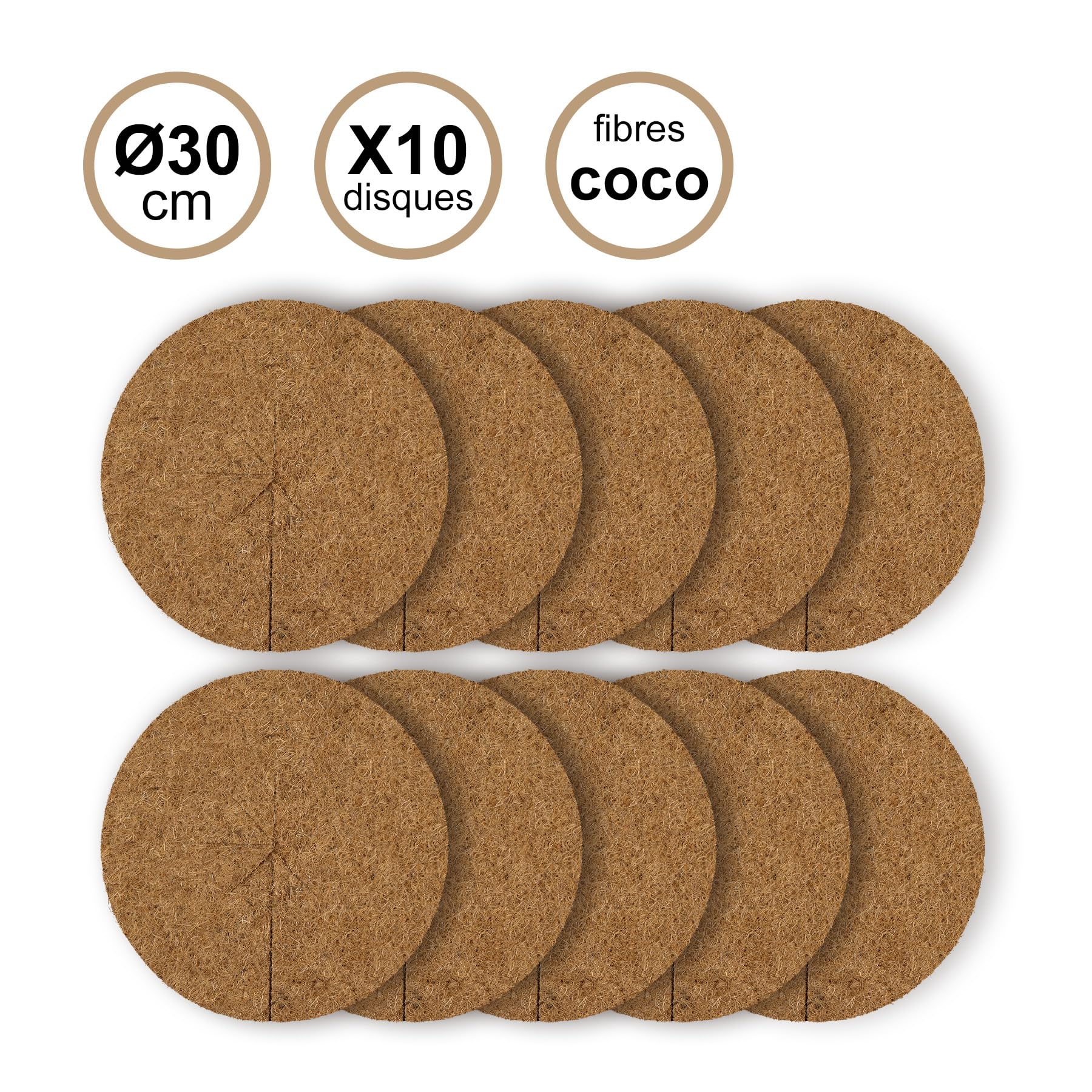 La cordeline 10 Dischi di pacciamatura in Fibra di Cocco Naturale, Ø 30 cm, 900 g/m², Tappetino di Protezione Contro Le Erbacce, Isolamento Termico e Protezione Naturale delle Piante