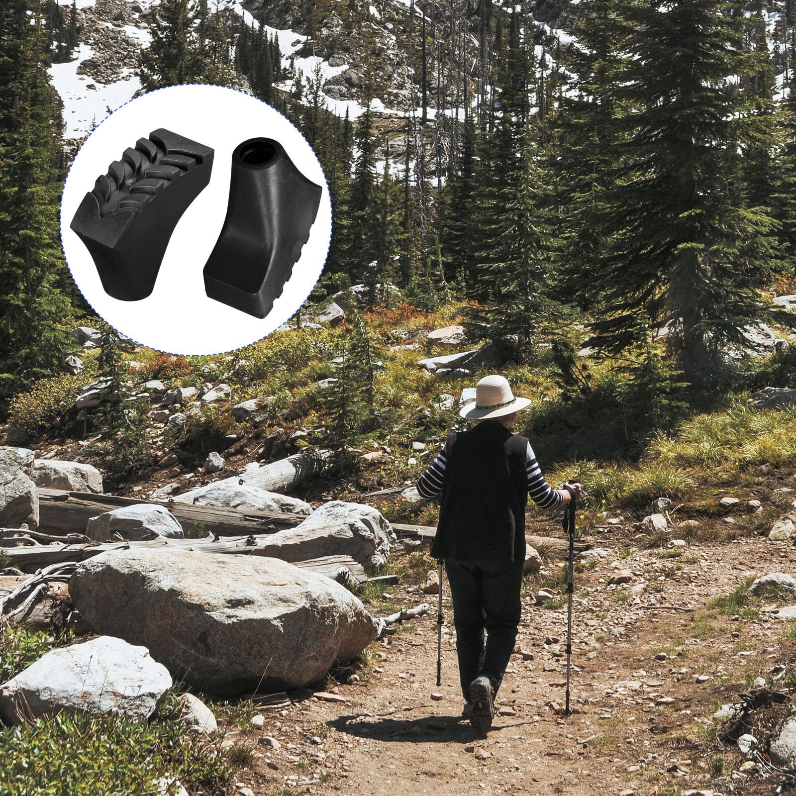 M METERXITY 2 Pack Trekking Pole Tips - Cane Hiking Poles Tips Replacement Walking Sticks Protectors Accessories for Hiking Walking Camping (10.5mm, Black)