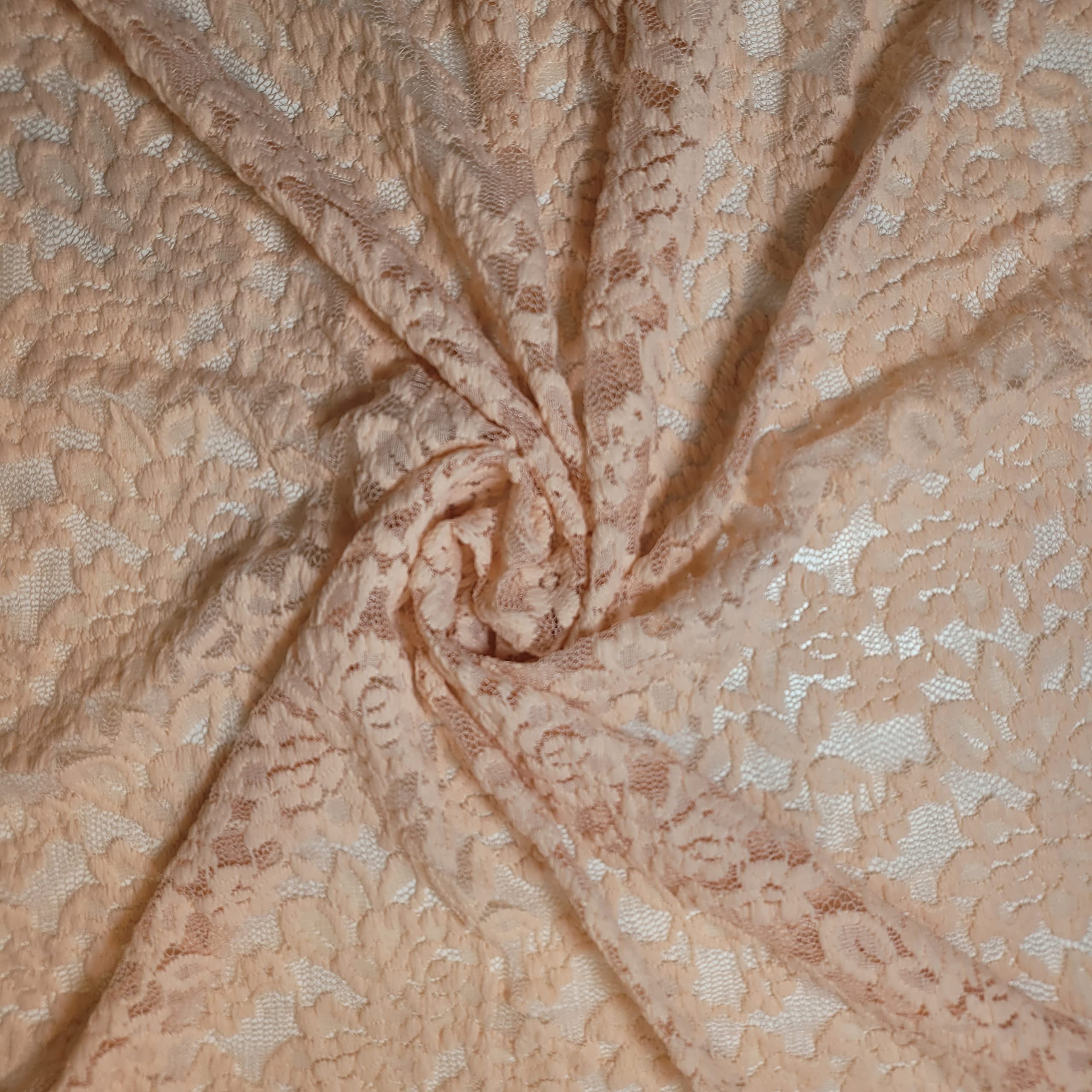 African Vintage Embroidery Bridal Nigerian French Embroidery Corded Budget Guipure Lace Mesh Net Fabric 54" Corded Budget Guipure Lace Mesh Net Fabric 54" (2 Meter, Peach Floral) — image 1