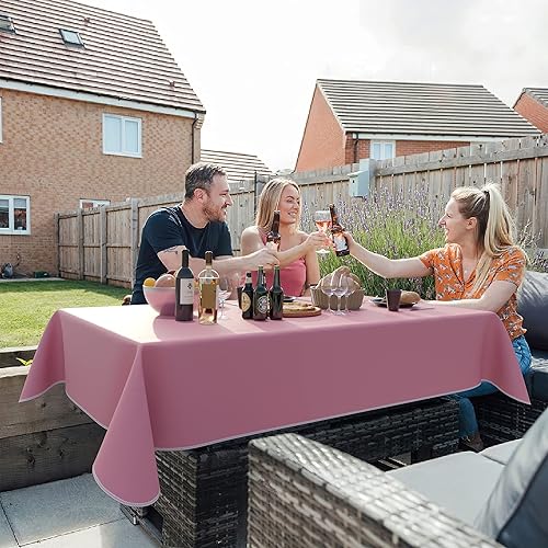 Miniatura 6 de Exquisite Manteles de vinilo rosa de 54 x 70 pulgadas, paquete de 3 manteles rectangulares con reverso de franela, plástico, reutilizable e