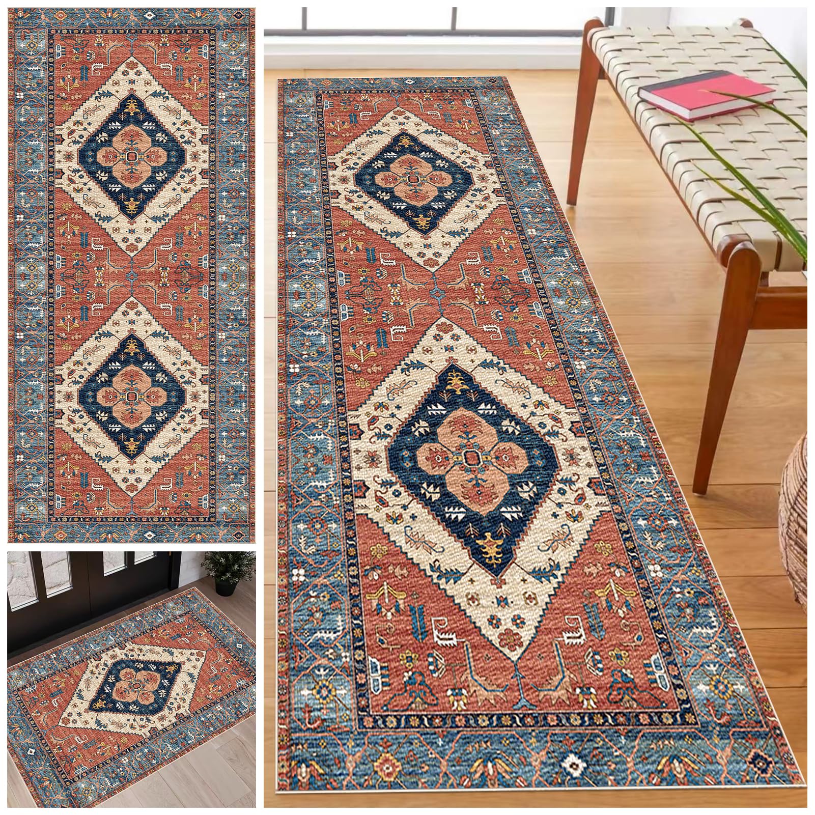 Laegnfho B482 Non Slip Hallway Runner Rug Long Hallway Carpet Runner Heavy Duty Entryway Rug Absorbent Hall Runner Low Pile Kitchen Rug Runners For Entrance Kitchen Laundry Room 40 X 60 Cm