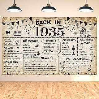 DARUNAXY 90th Birthday Party Decorations, Vintage Back in 1935 Banner 90 Year Old Birthday Party Poster Supplies Vintage 1935 Backdrop Photography Background for Men & Women 90th Class Reunion Decor