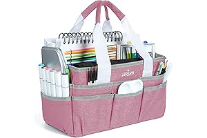 JJRING Craft Organizer Tote Bag Pink for Art, Crafts and Scrapbooking