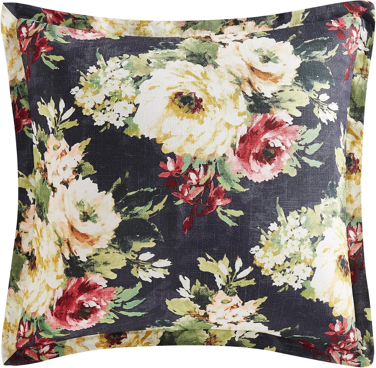 Hiend Accents Floral Bedding Peony Washed Linen Flanged 
