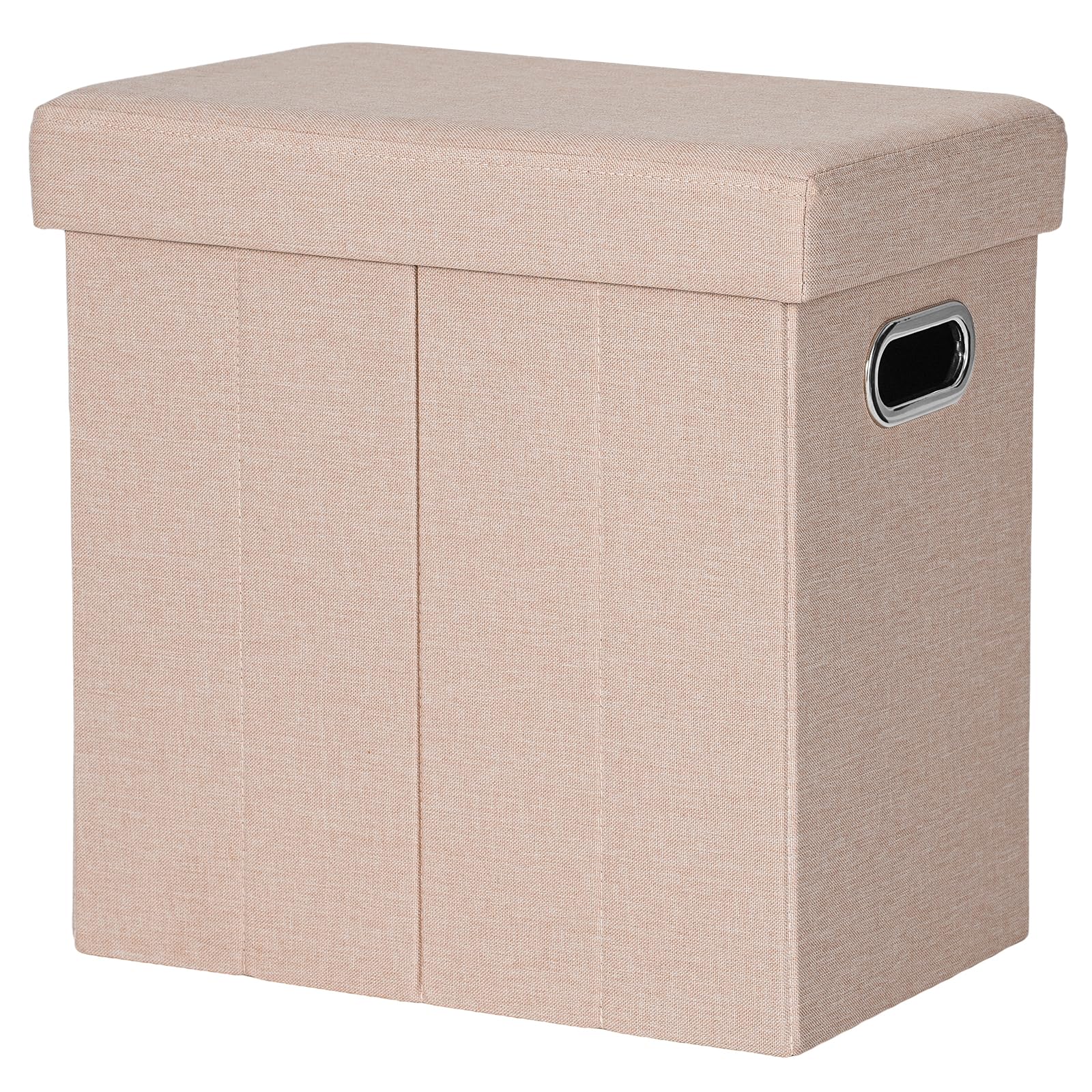 COSYLAND Puff Almacenaje 40L, Banco Almacenaje, Capacidad de Carga 200 kg, Tapizado Lino, Baúl para Dormitorio, Salón, Entrada, Juguetes, Organizador Multifuncional, Plegable, Beige-Rosa, 42x27x42cm